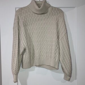 Cozy Cable Knit Turtleneck Sweater - Cream